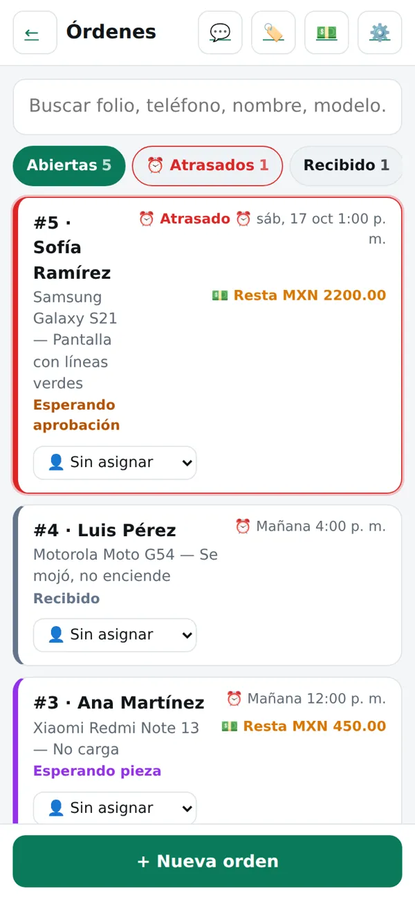Tablero de órdenes