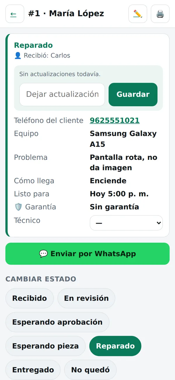 Detalle de una orden