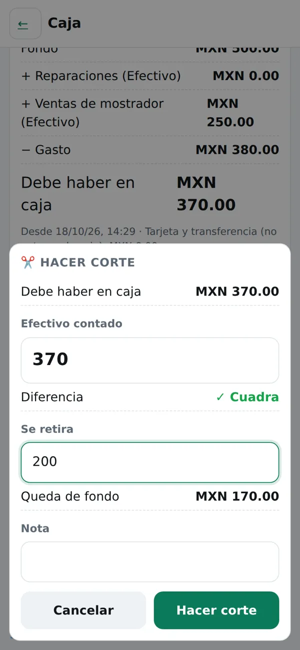 Hacer corte